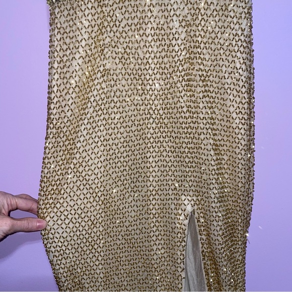 Mac Duggal 1070D Gold Evening Gown Women Size 2 Beaded Floor Length Prom Pageant - Picture 7 of 16